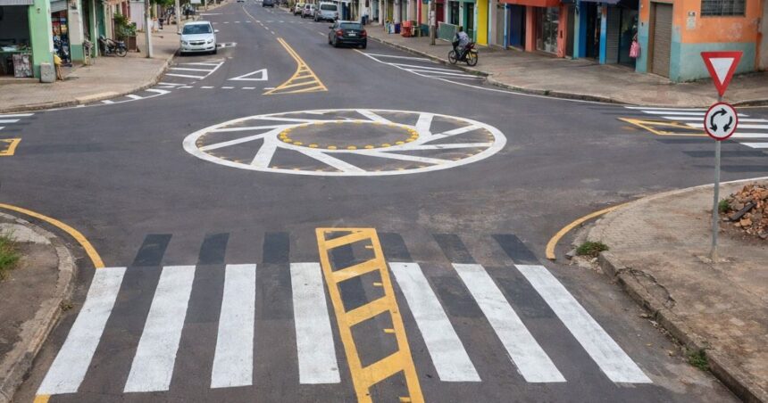 rotatória onde motoristas ficam em dúvida sobre preferência