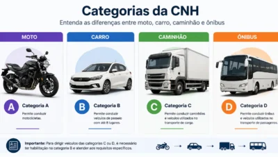 Comparação entre moto, carro, caminhão e ônibus