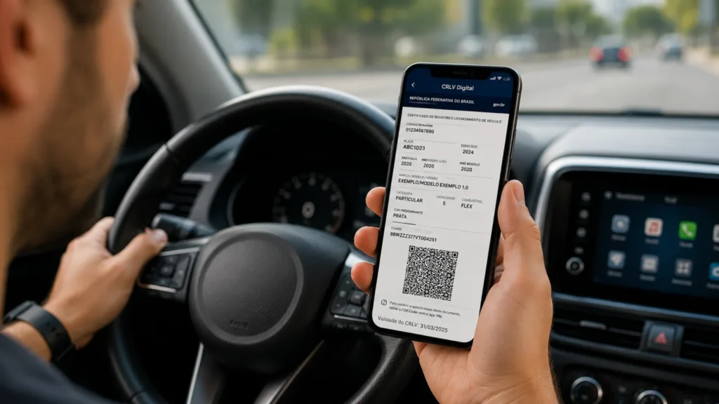 Motorista acessando o CRLV Digital pelo celular