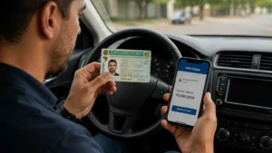 Motorista conferindo a data de validade da CNH para realizar a renovação