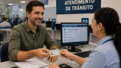 Motorista realizando procedimento de renovação da CNH em atendimento de trânsito
