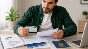 Motorista separando documentos necessários para renovar a CNH