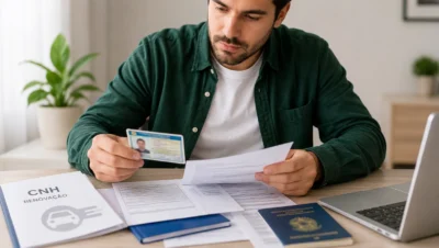 Motorista separando documentos necessários para renovar a CNH