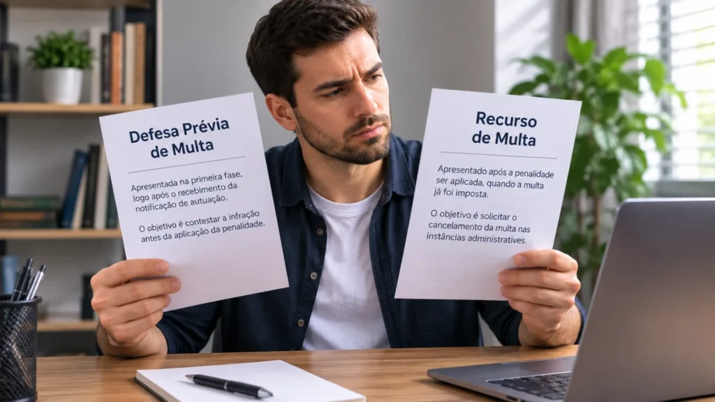 Qual a diferença entre defesa prévia e recurso de multa?