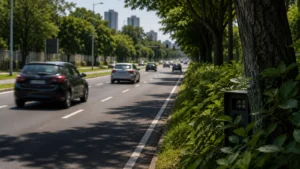 Radar de trânsito realizando fiscalização de velocidade em uma via